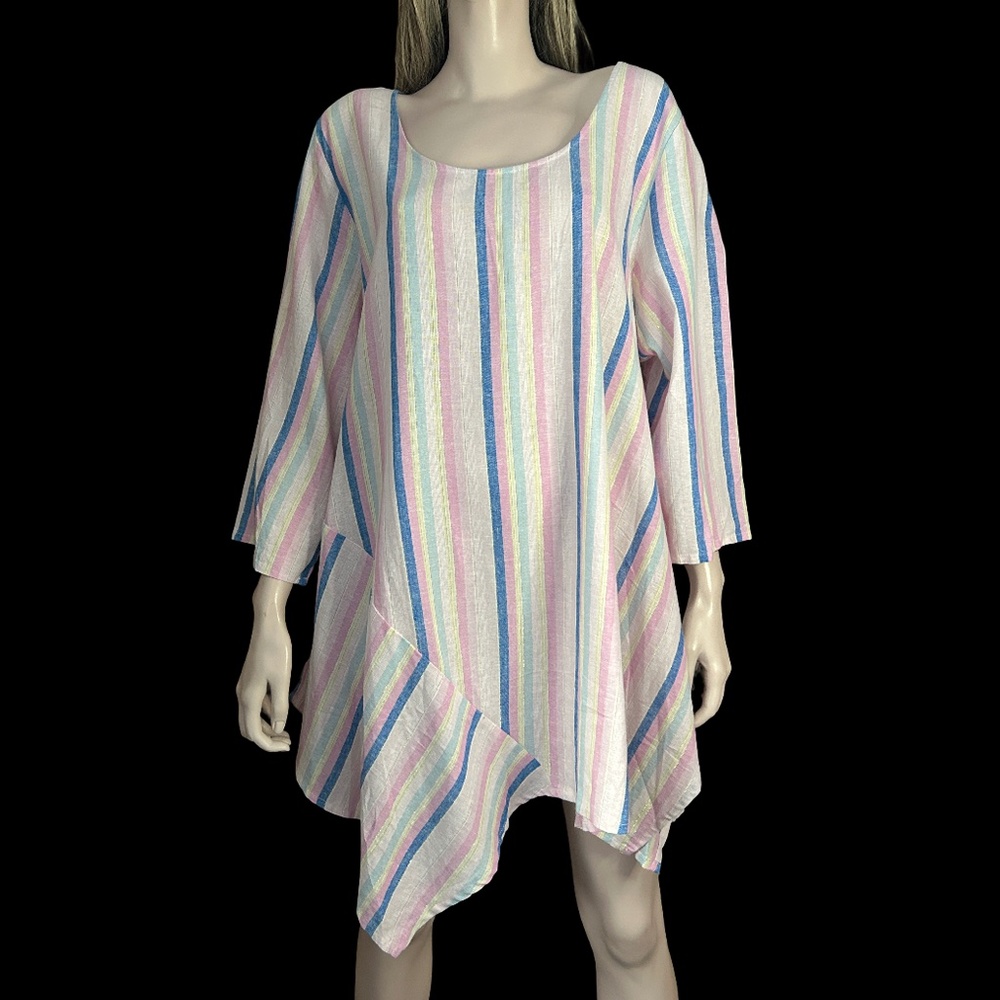 Jones & Co Jones New York Linen and Rayon Dress Tunic Asymmetrical Gold Details